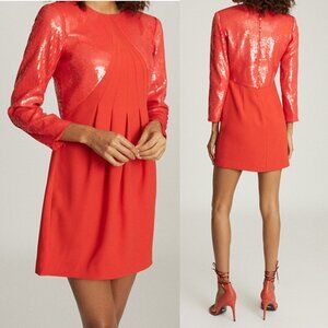 Reiss Cara Sequin Mini Dress NWT in Red Orange 4